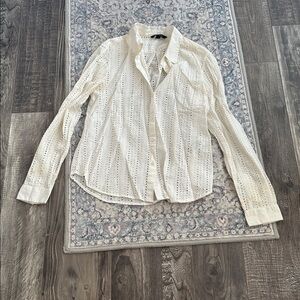 Banana republic white sheer lace button down blouse with collar (XS)
